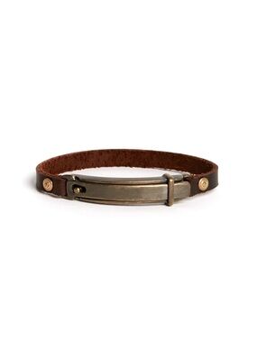 Studebaker Metals Lock Brown Leather Men's Bracelet with Antique Brass Bar